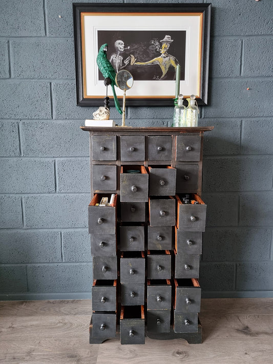 Tall Apothecary Haberdashery Oak Bank of Drawers Workshop Pantry Cabinet - LRBinteriors