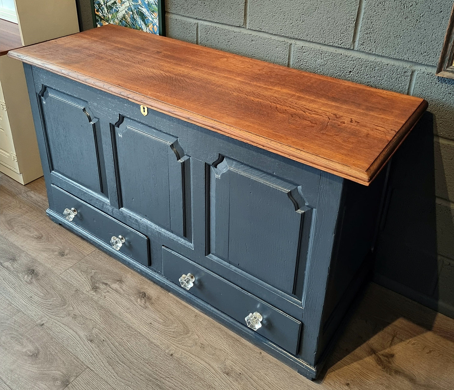 Vintage Panelled Storage Chest with Drawers | Cut Glass Knobs - LRBinteriors