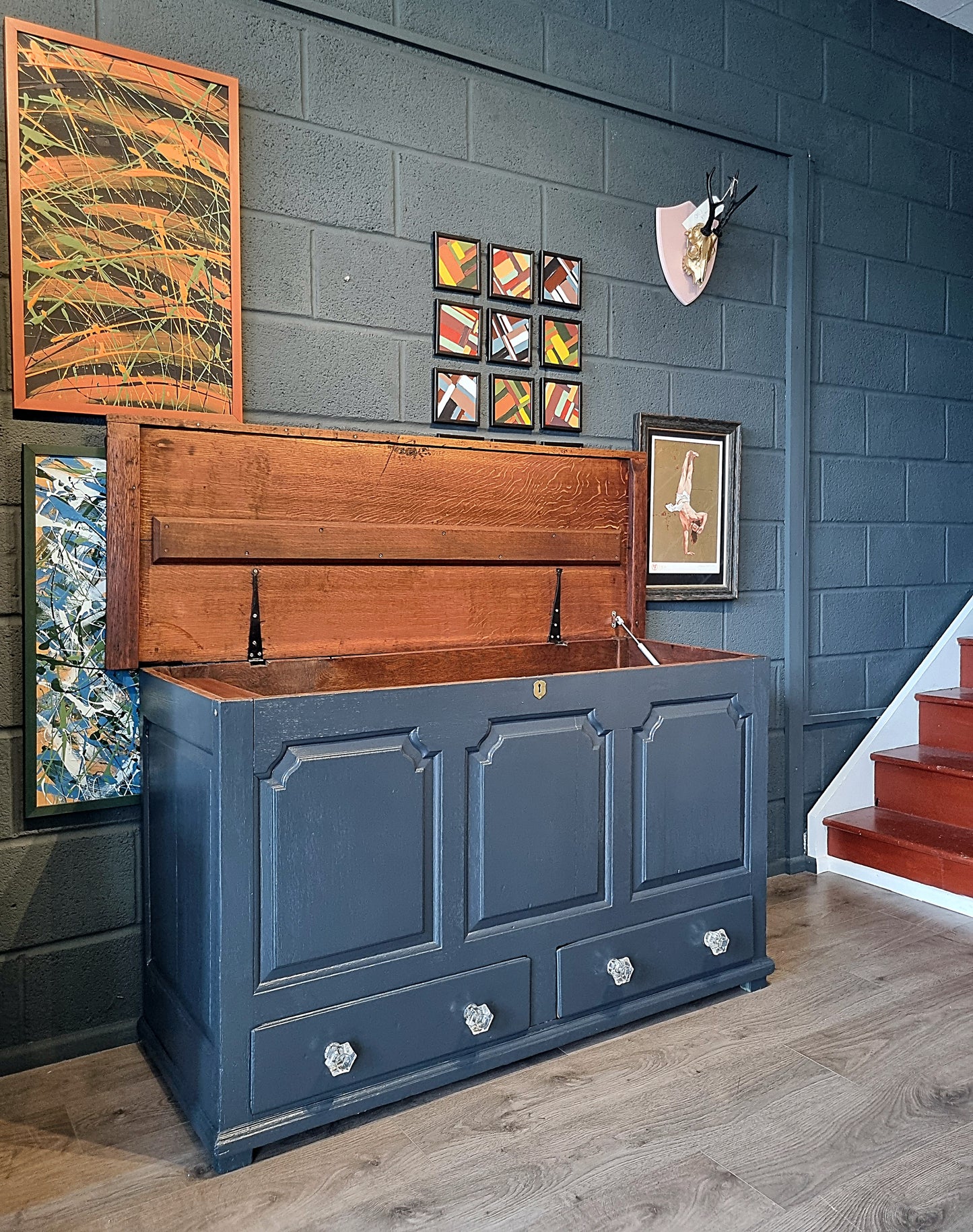 Vintage Panelled Storage Chest with Drawers | Cut Glass Knobs - LRBinteriors