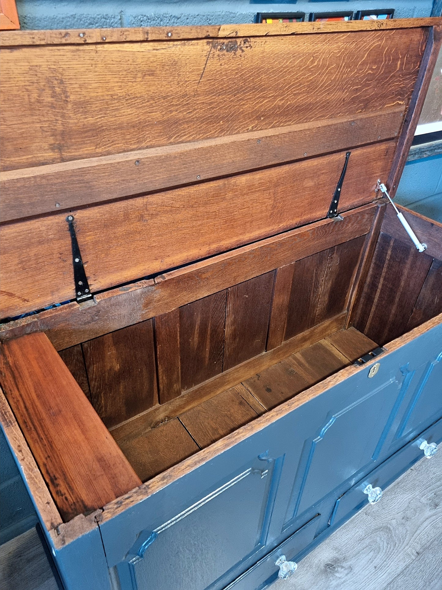 Vintage Panelled Storage Chest with Drawers | Cut Glass Knobs - LRBinteriors