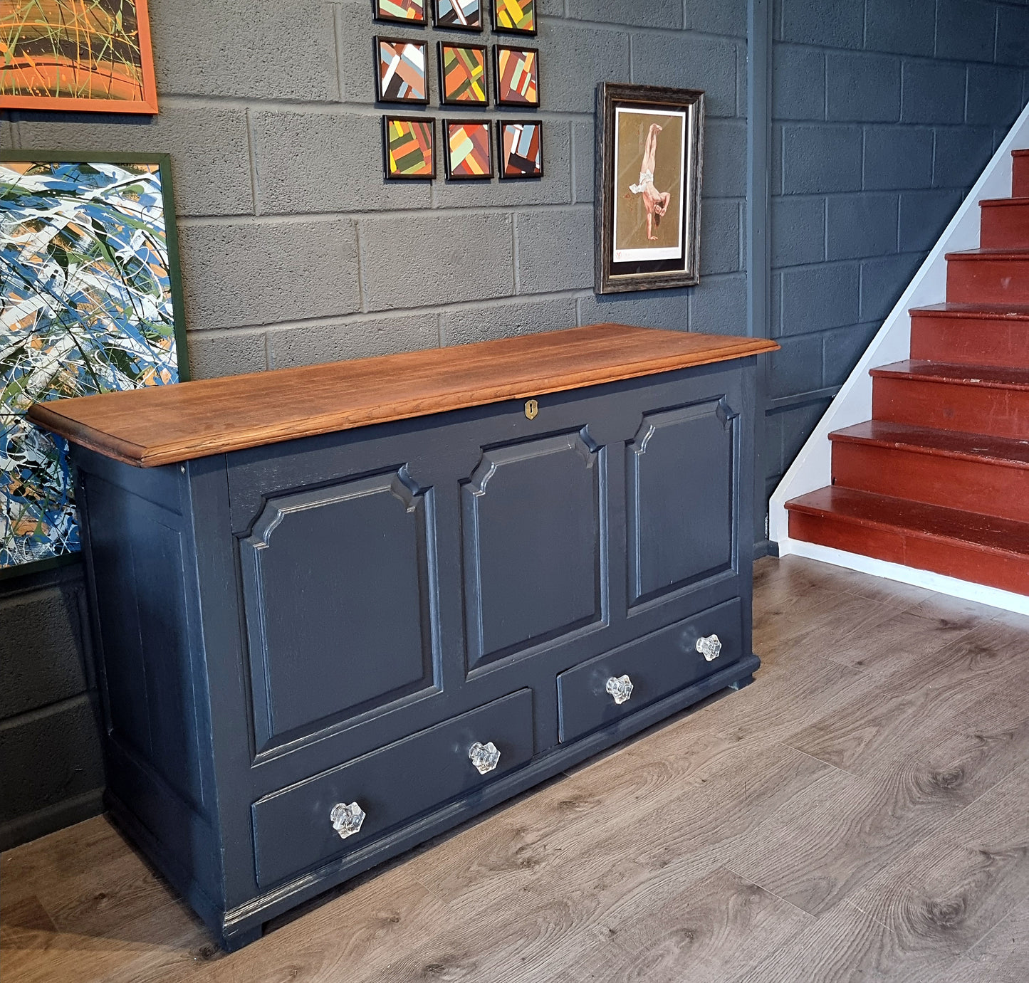 Vintage Panelled Storage Chest with Drawers | Cut Glass Knobs - LRBinteriors