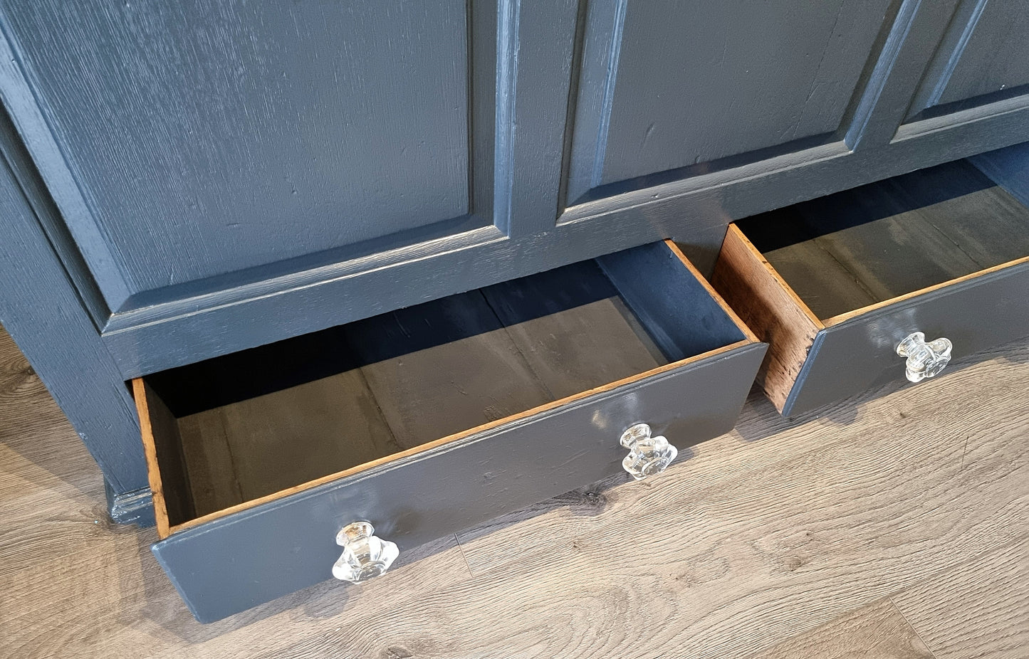 Vintage Panelled Storage Chest with Drawers | Cut Glass Knobs - LRBinteriors