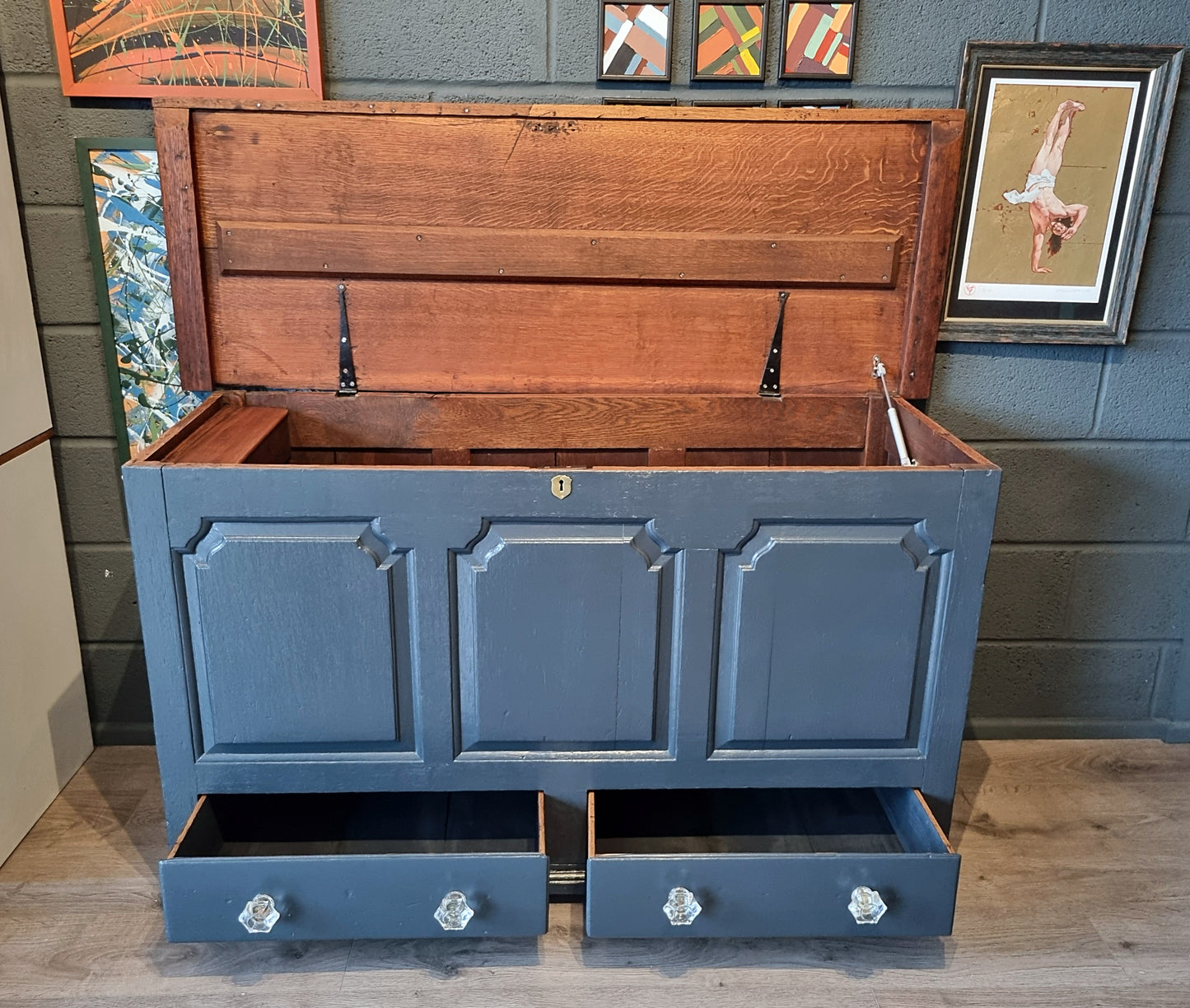 Vintage Panelled Storage Chest with Drawers | Cut Glass Knobs - LRBinteriors