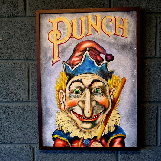 Vintage-Style 'Punch' Circus Sign | Whimsical Clown Art Painting - LRBinteriors