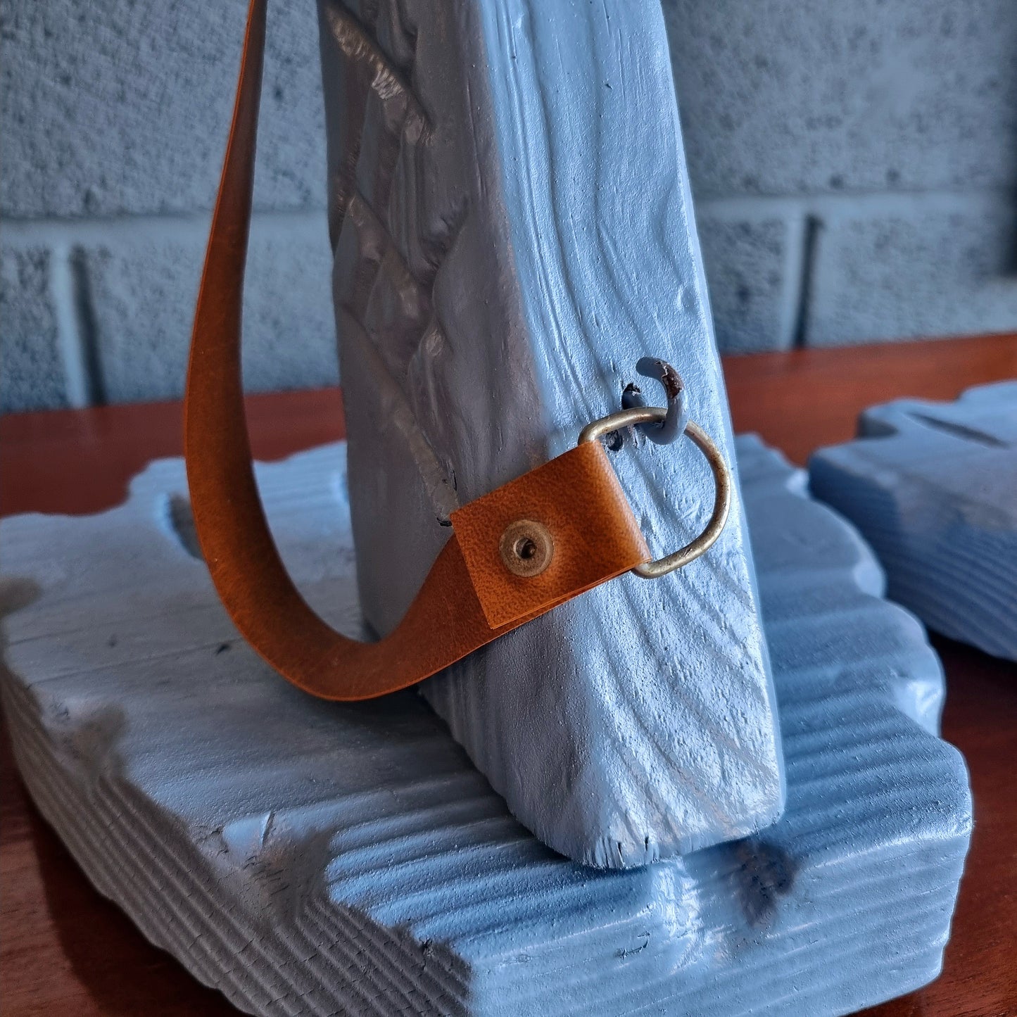 Pair of Hand-Carved Wooden Shotgun Candle Holders | Rustic Rifle Decor with Leather Straps