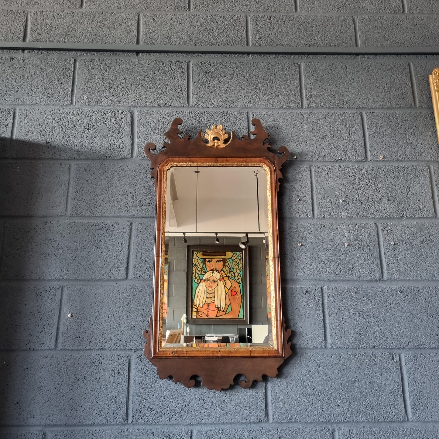 Antique Gilt Walnut Fretwork Carved Mirror