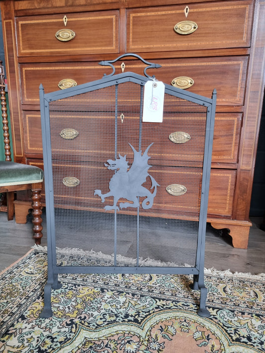 Vintage Metal Fire Guard with Welsh Dragon Design - LRBinteriors