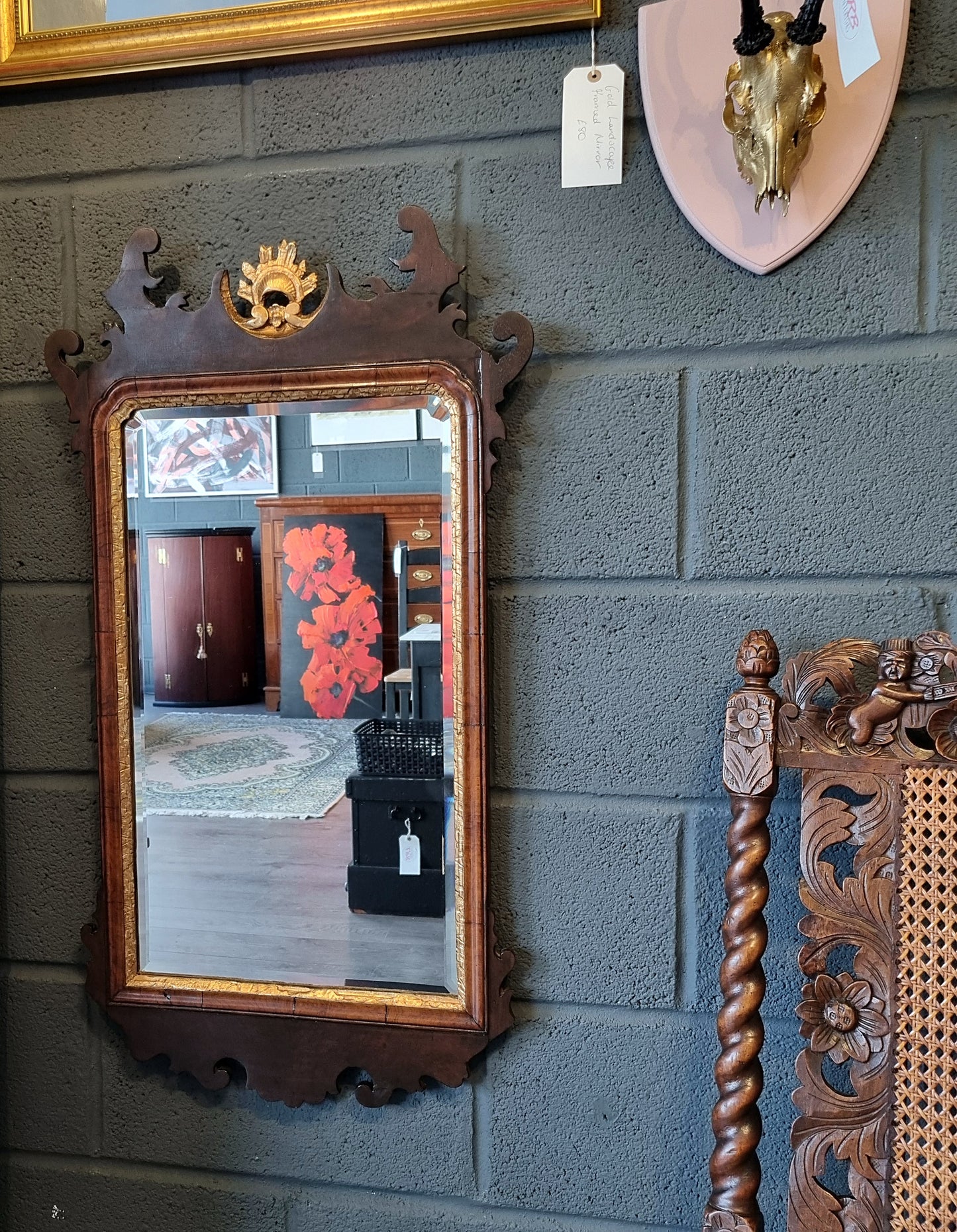 Antique Gilt Walnut Fretwork Carved Mirror