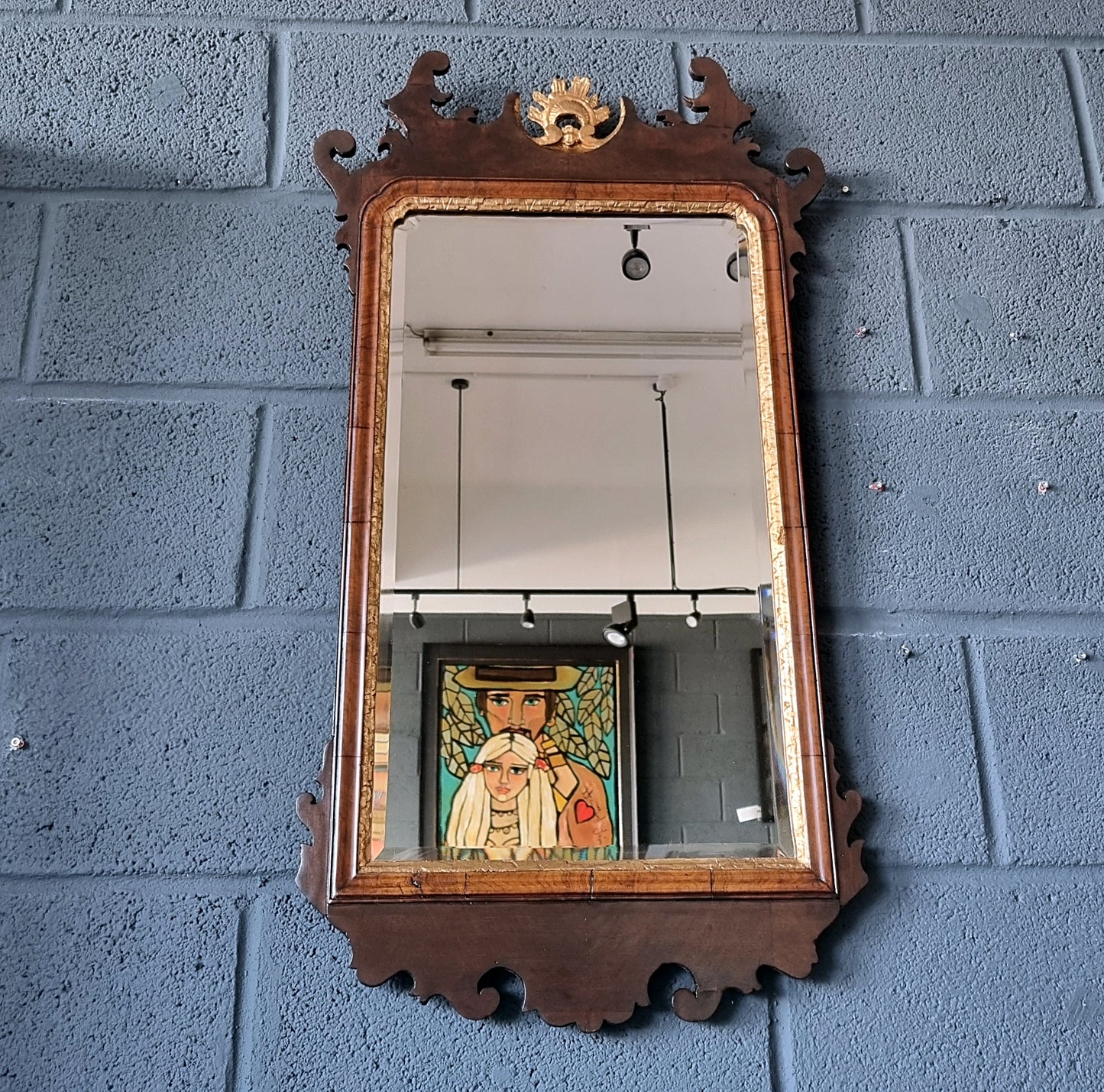 Antique Gilt Walnut Fretwork Carved Mirror