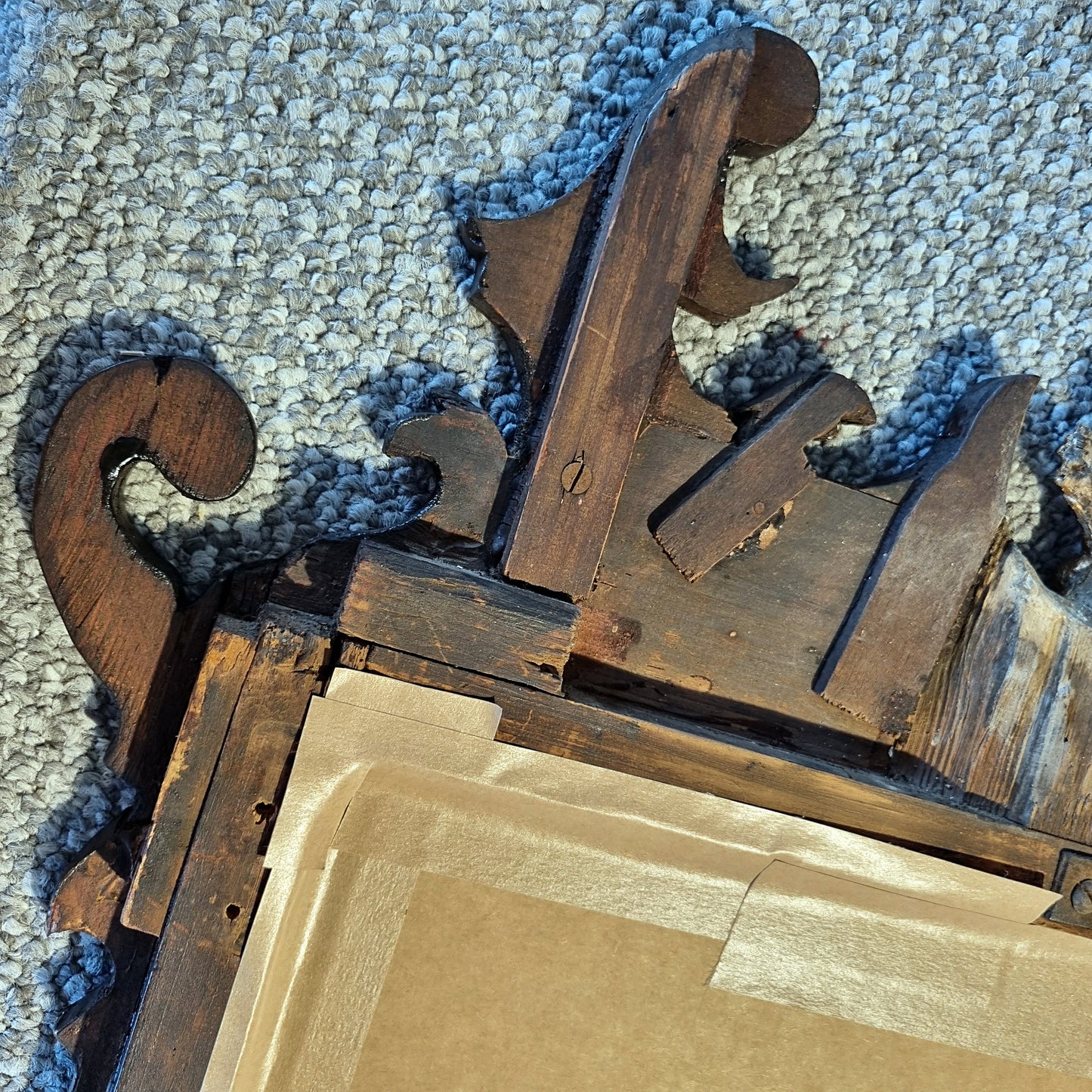 Antique Gilt Walnut Fretwork Carved Mirror