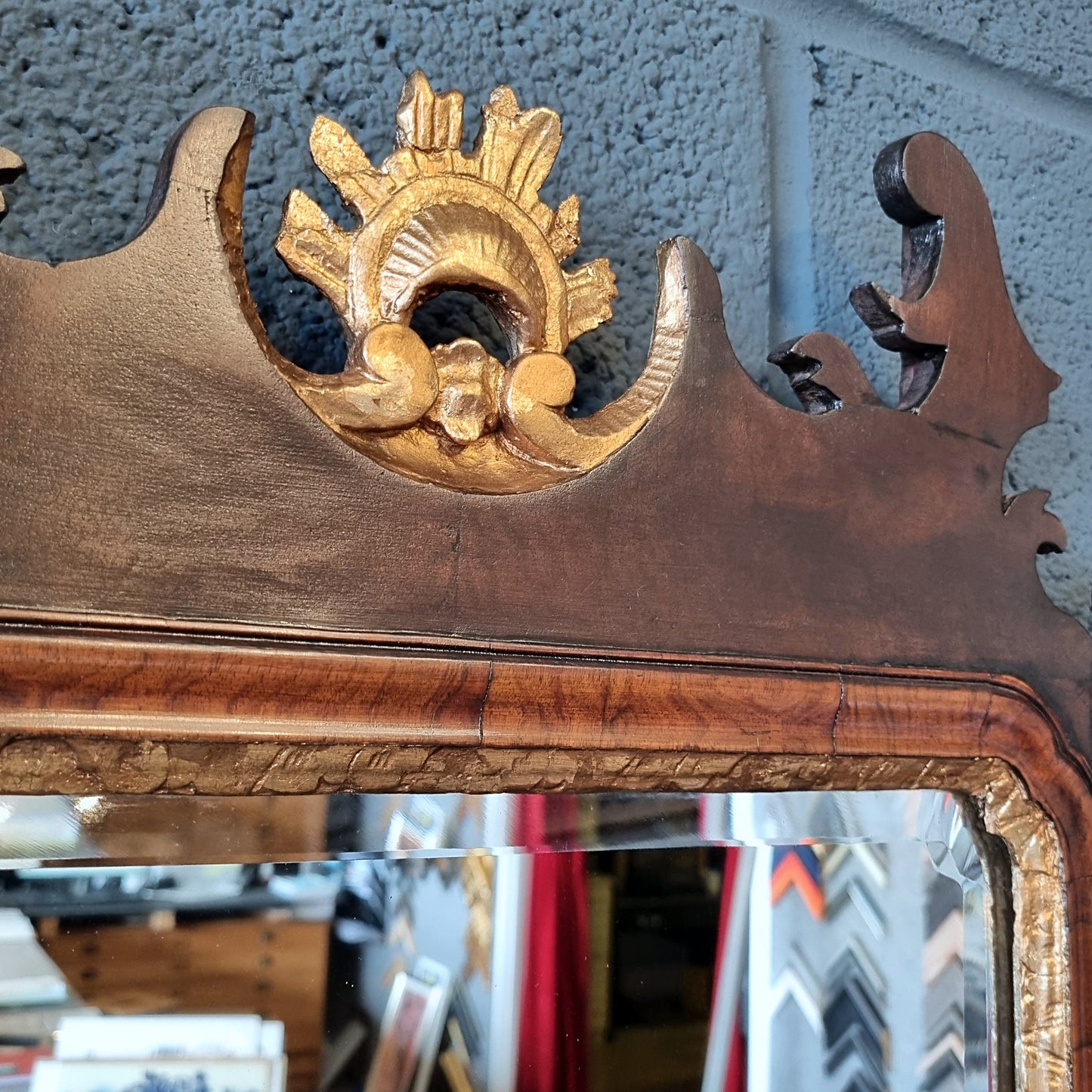 Antique Gilt Walnut Fretwork Carved Mirror