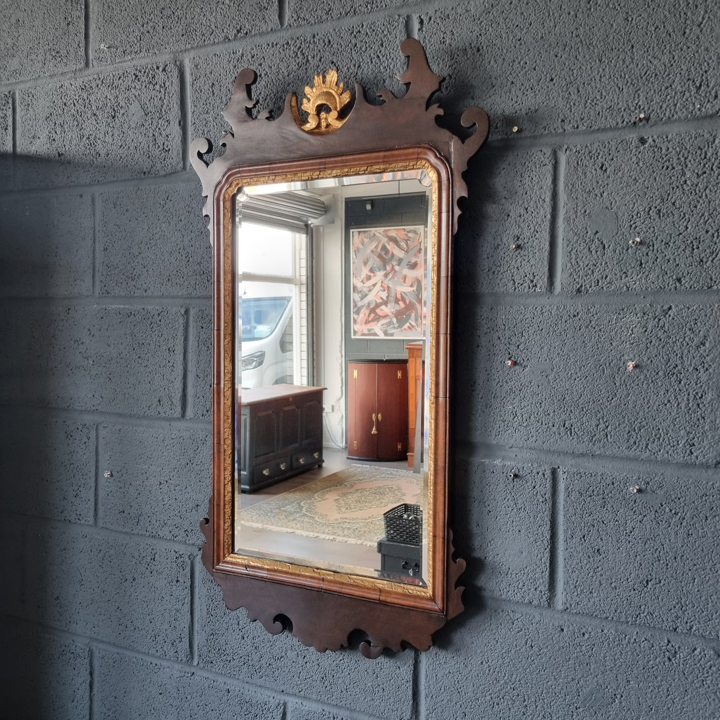 Antique Gilt Walnut Fretwork Carved Mirror