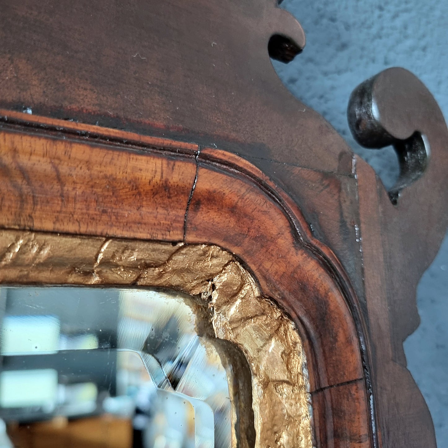 Antique Gilt Walnut Fretwork Carved Mirror