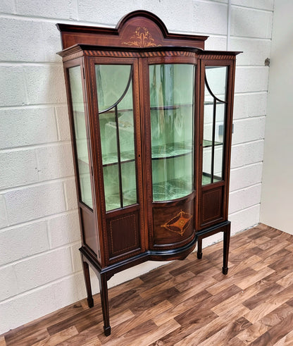 Antique Edwardian Mahogany Inlaid Display Glass Drinks Cabinet - LRBinteriors