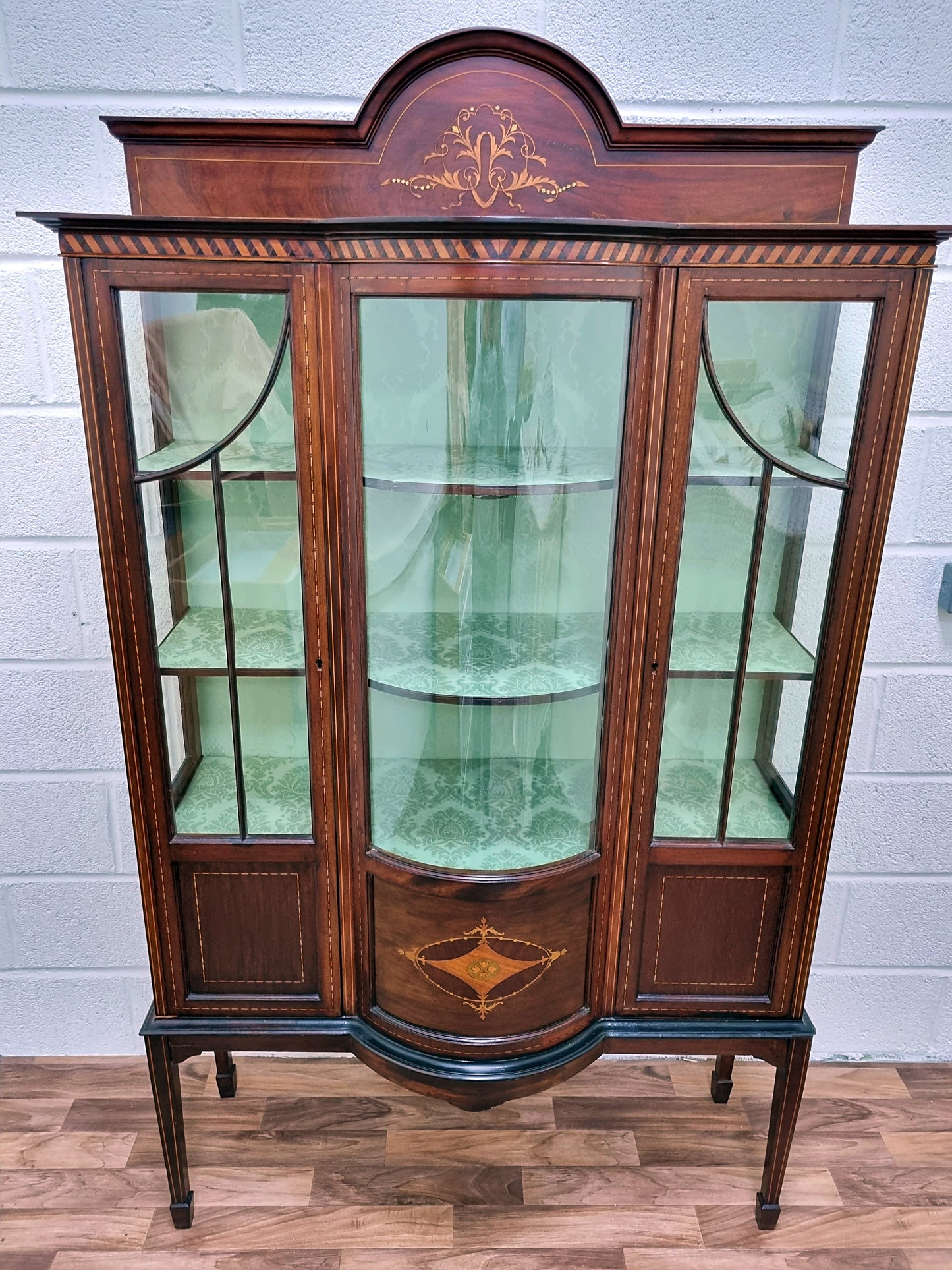 Antique Edwardian Mahogany Inlaid Display Glass Drinks Cabinet - LRBinteriors