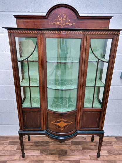 Antique Edwardian Mahogany Inlaid Display Glass Drinks Cabinet - LRBinteriors