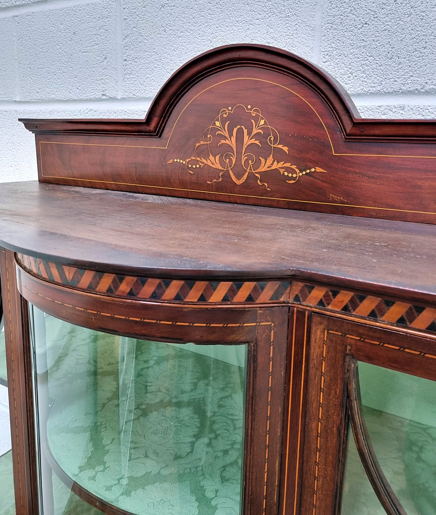 Antique Edwardian Mahogany Inlaid Display Glass Drinks Cabinet - LRBinteriors