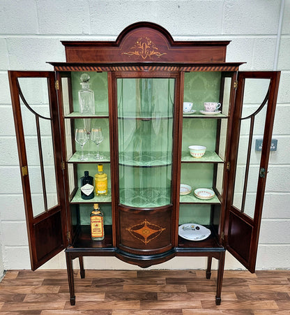 Antique Edwardian Mahogany Inlaid Display Glass Drinks Cabinet - LRBinteriors