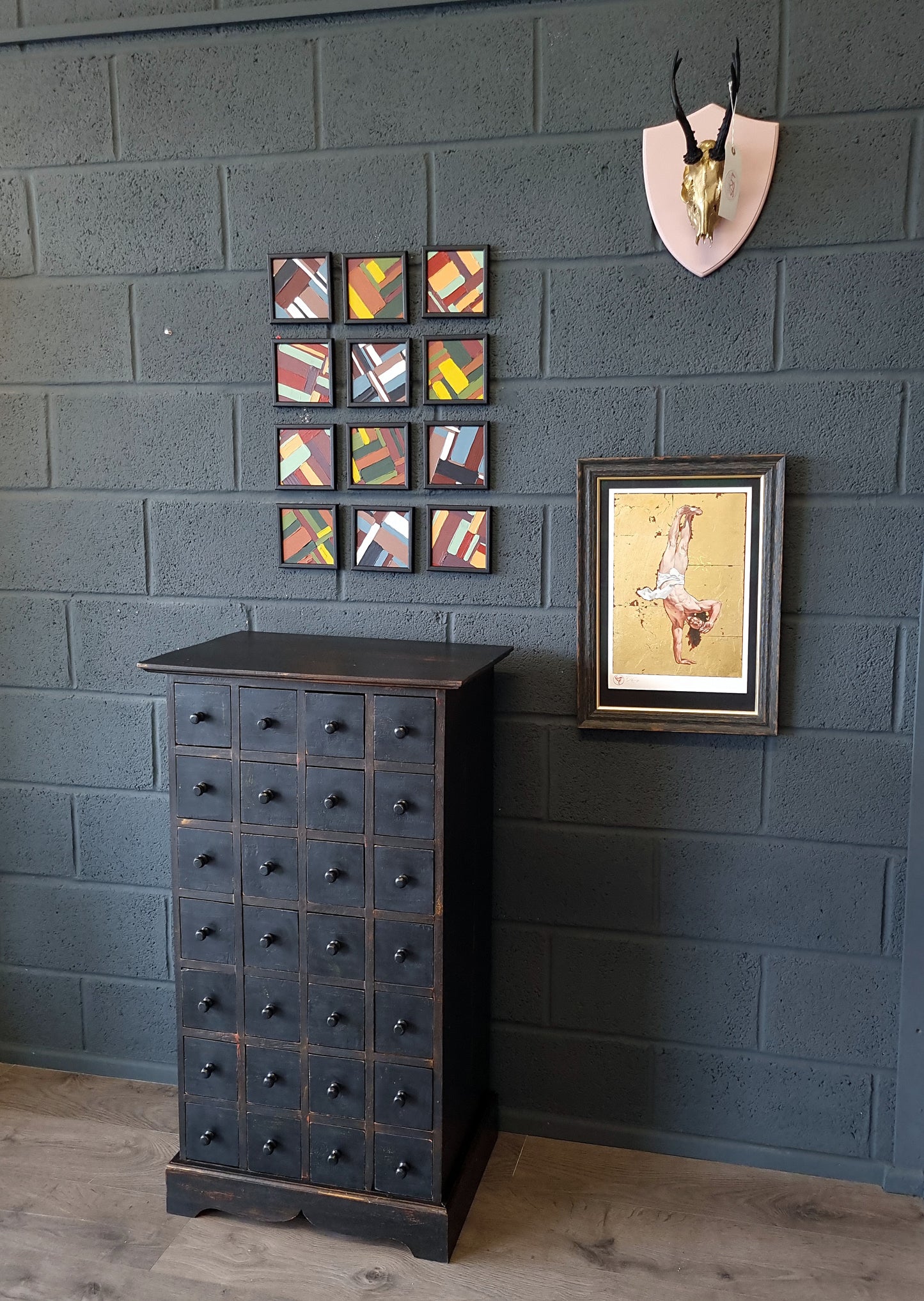 Tall Apothecary Haberdashery Oak Bank of Drawers Workshop Pantry Cabinet