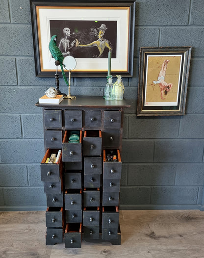 Tall Apothecary Haberdashery Oak Bank of Drawers Workshop Pantry Cabinet