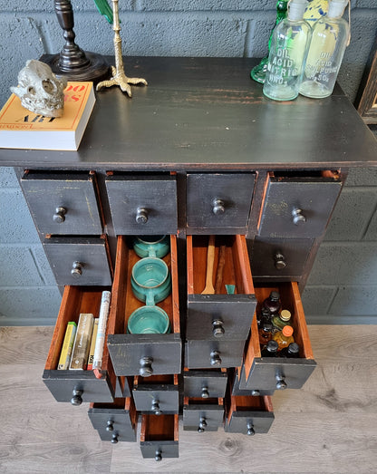 Tall Apothecary Haberdashery Oak Bank of Drawers Workshop Pantry Cabinet