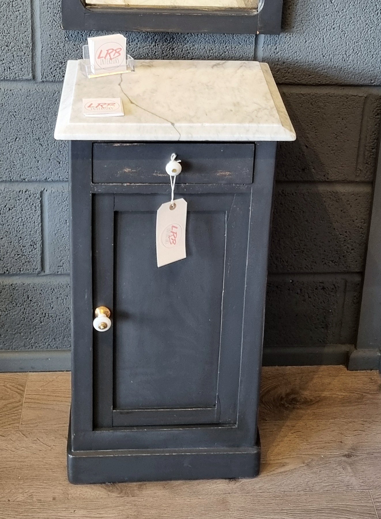 Marble Top Victorian Pine Hall Cabinet with Mirror