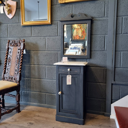 Marble Top Victorian Pine Hall Cabinet with Mirror