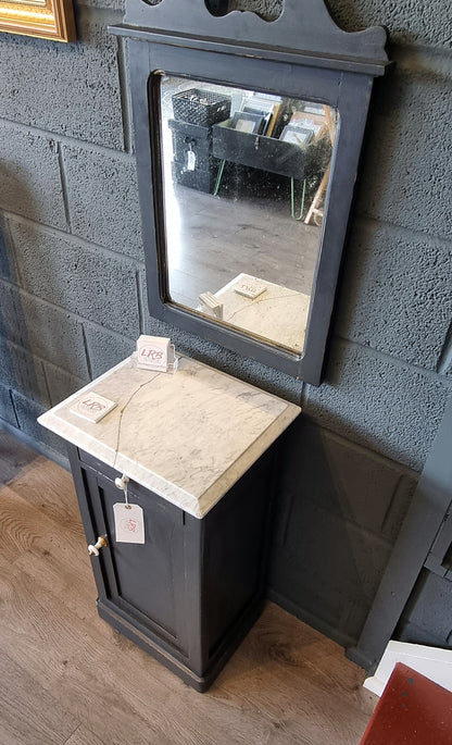 Marble Top Victorian Pine Hall Cabinet with Mirror