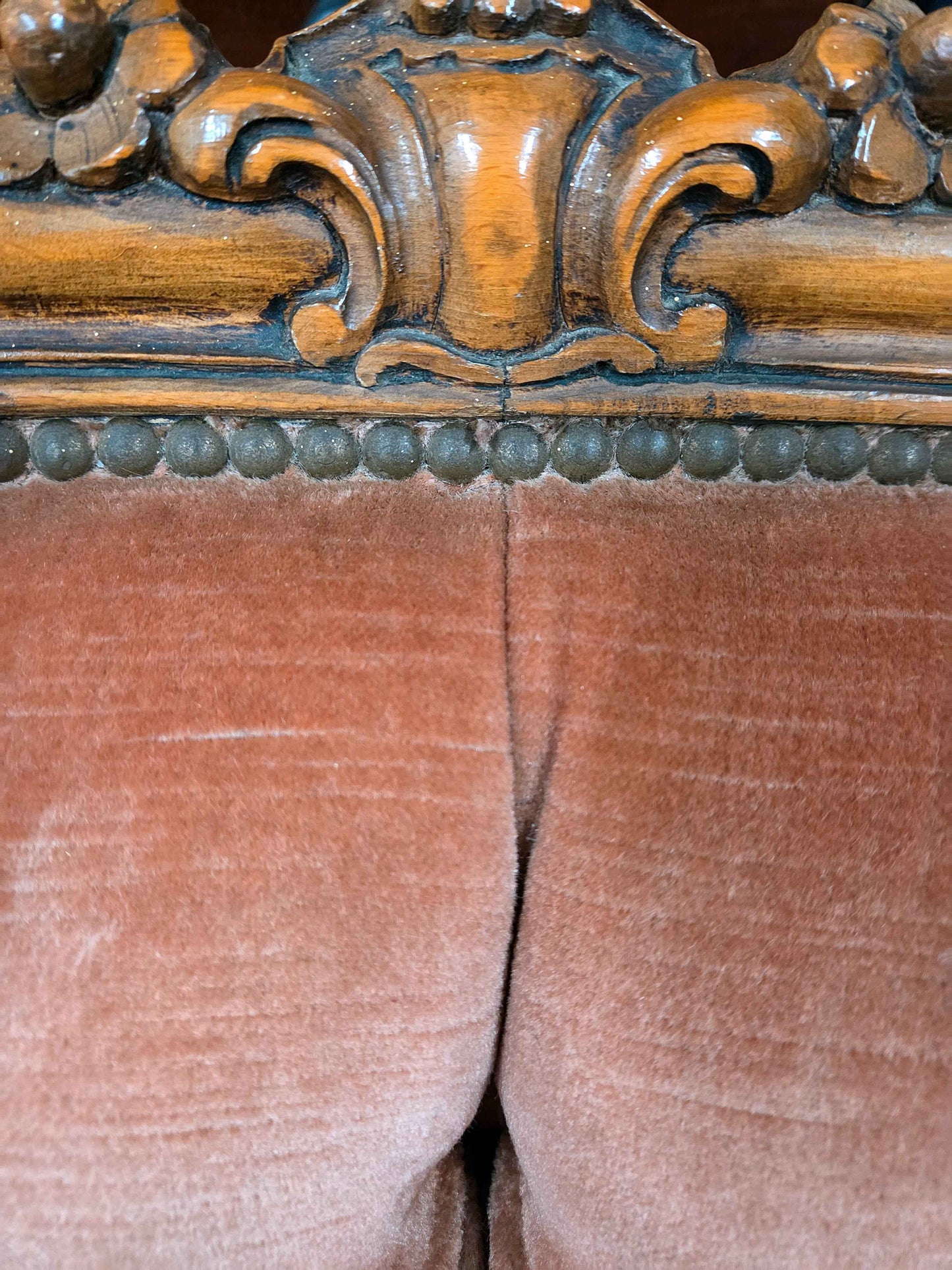 Pair of French Louis XVI Style Vintage Pink Velvet Armchairs