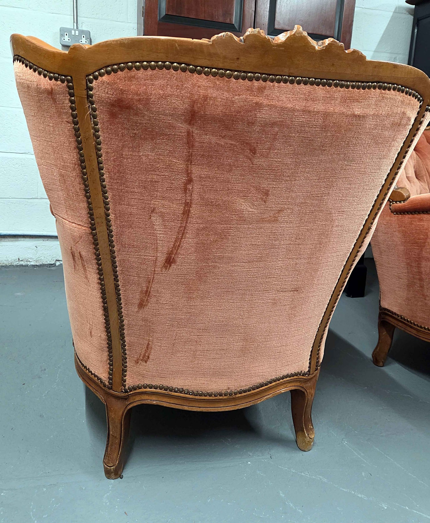 Pair of French Louis XVI Style Vintage Pink Velvet Armchairs