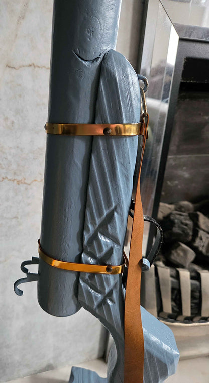 Pair of Hand-Carved Wooden Shotgun Candle Holders | Rustic Rifle Decor with Leather Straps