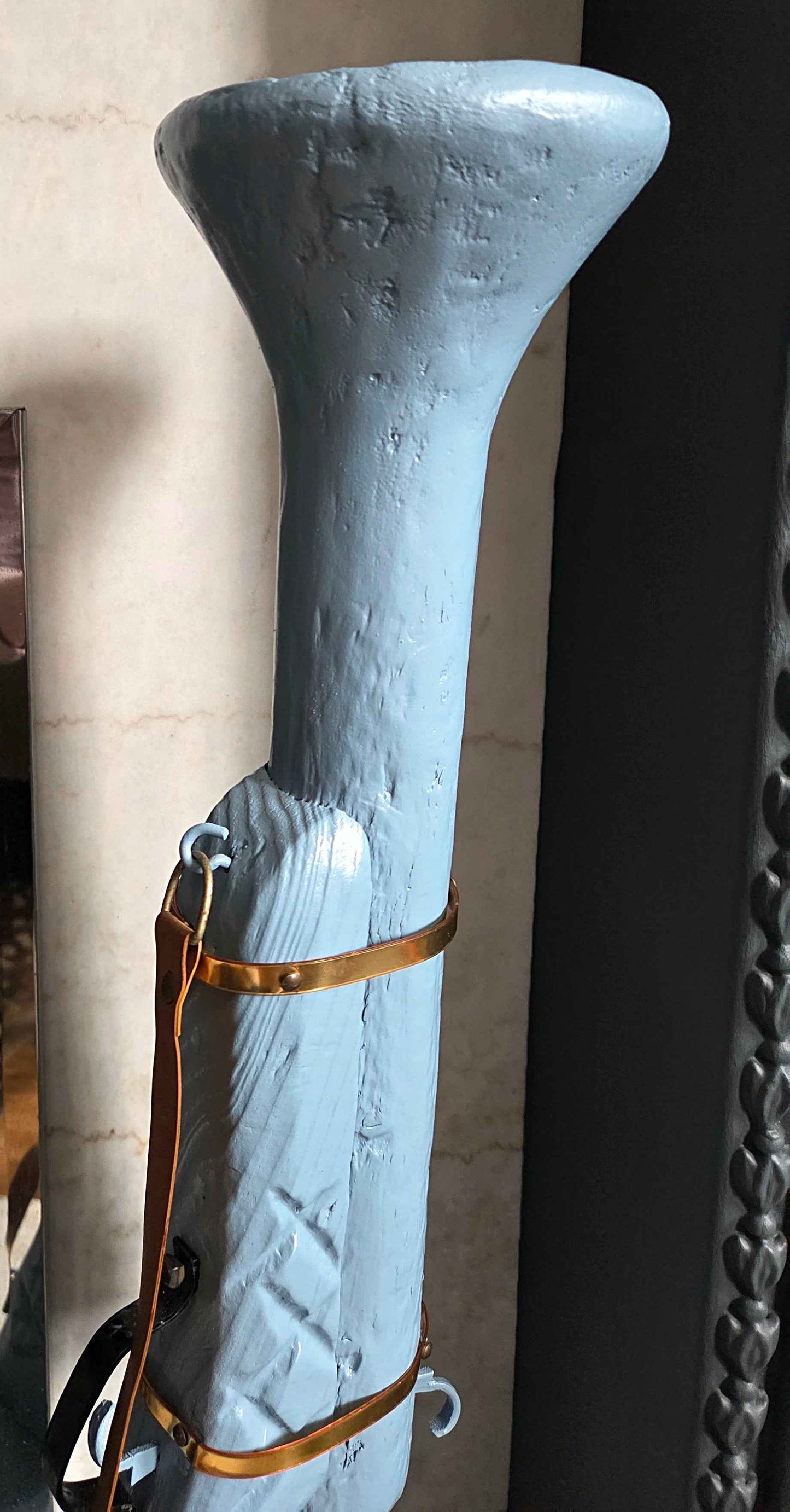 Pair of Hand-Carved Wooden Shotgun Candle Holders | Rustic Rifle Decor with Leather Straps