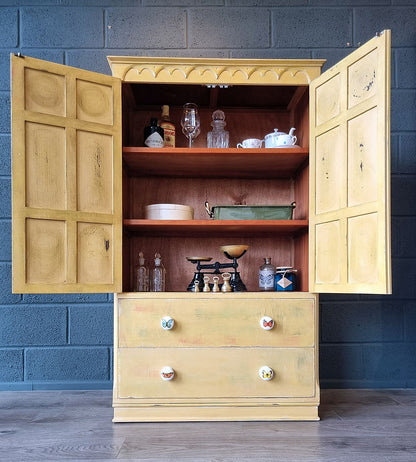 Vintage Yellow Housekeepers Cupboard Pantry Kitchen Dresser - LRBinteriors