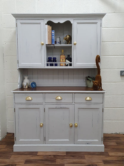 Shabby Chic Distressed Large Grey Farmhouse Dresser Display Cabinet - LRBinteriors