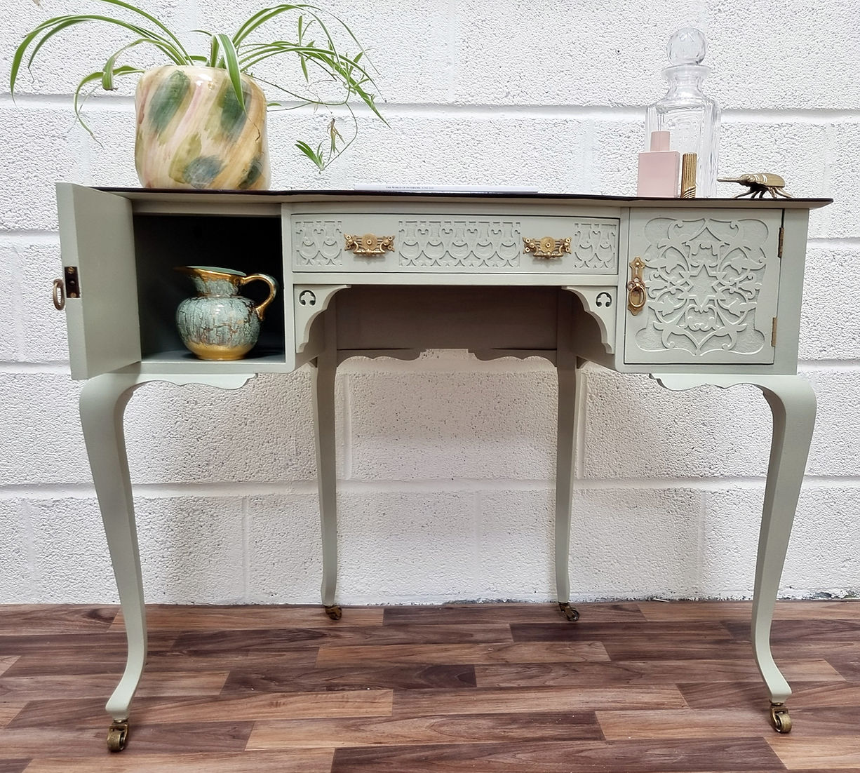 Art Nouveau Victorian Mahogany Desk Console Vanity Unit Dressing Table - LRBinteriors