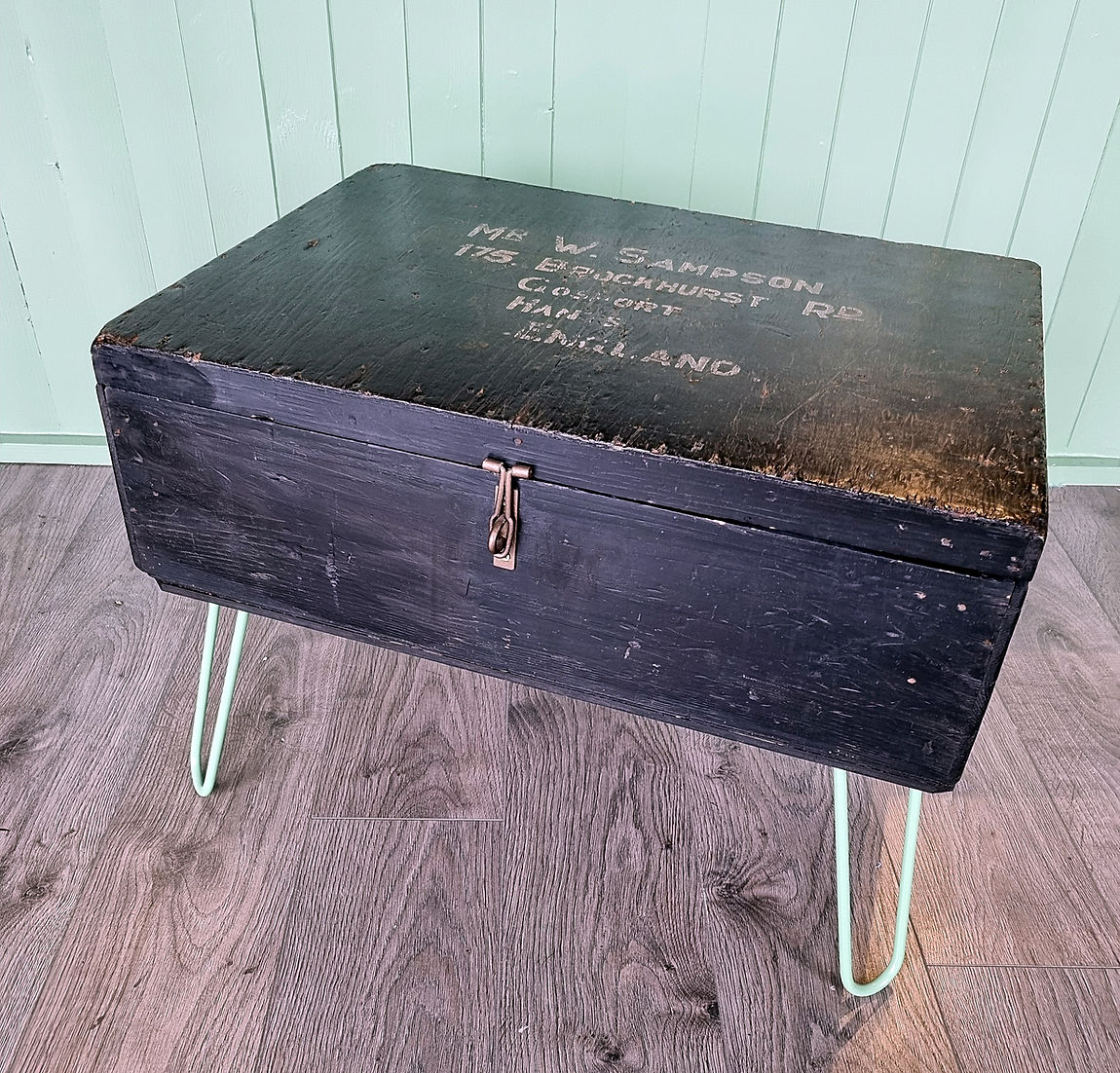 Antique Trunk Pine Chest Upcycled Coffee Table Hairpin Legs - LRBinteriors