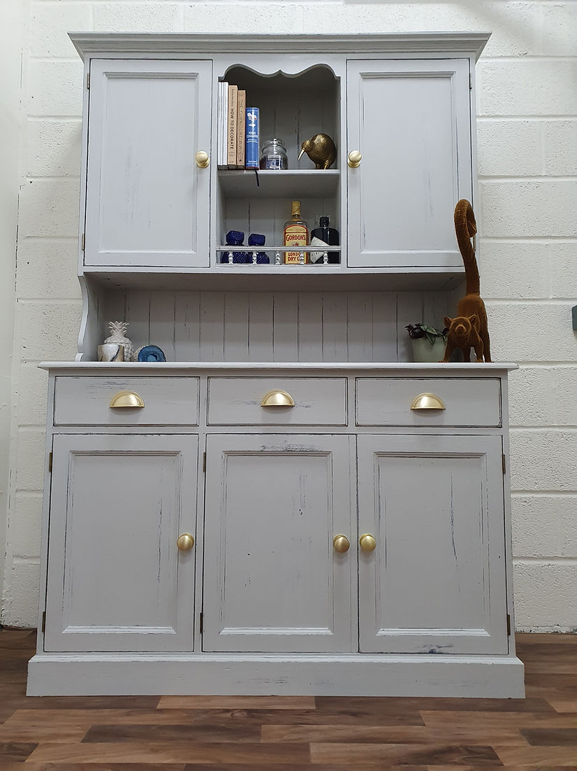 Shabby Chic Distressed Large Grey Farmhouse Dresser Display Cabinet - LRBinteriors