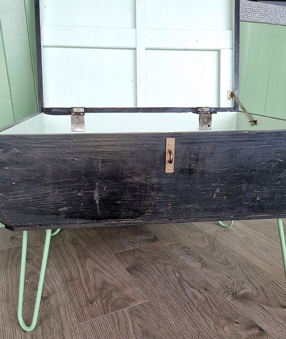 Antique Trunk Pine Chest Upcycled Coffee Table Hairpin Legs - LRBinteriors