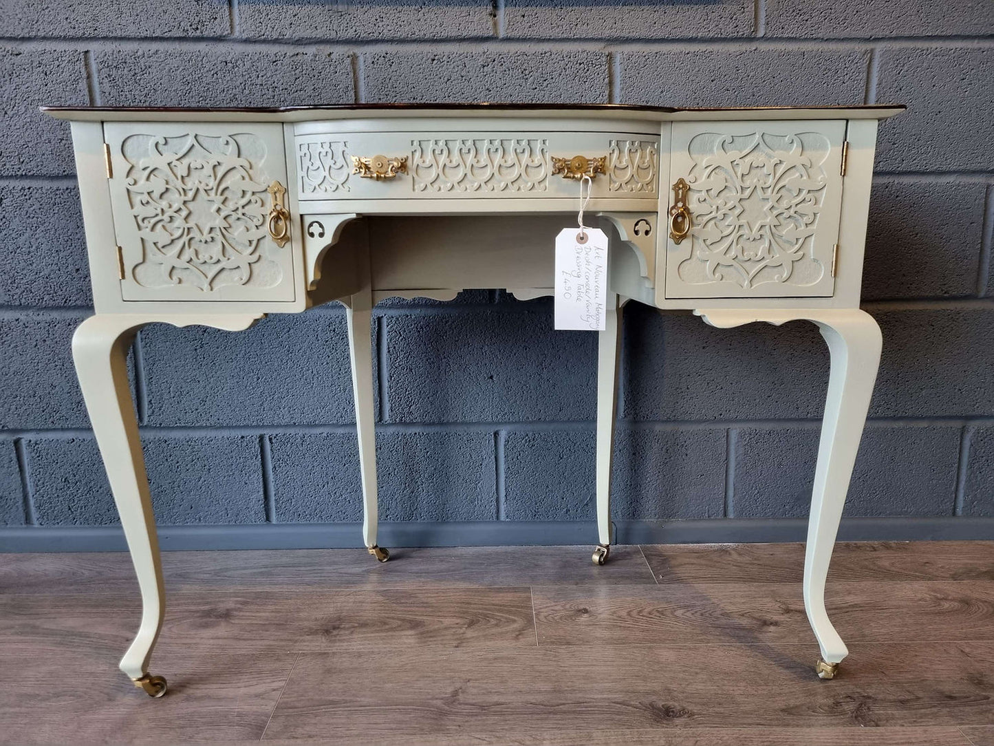 Art Nouveau Victorian Mahogany Desk Console Vanity Unit Dressing Table - LRBinteriors