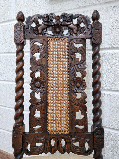 Victorian 19th Century Carved Oak Hall Chair Charles II Style - LRBinteriors