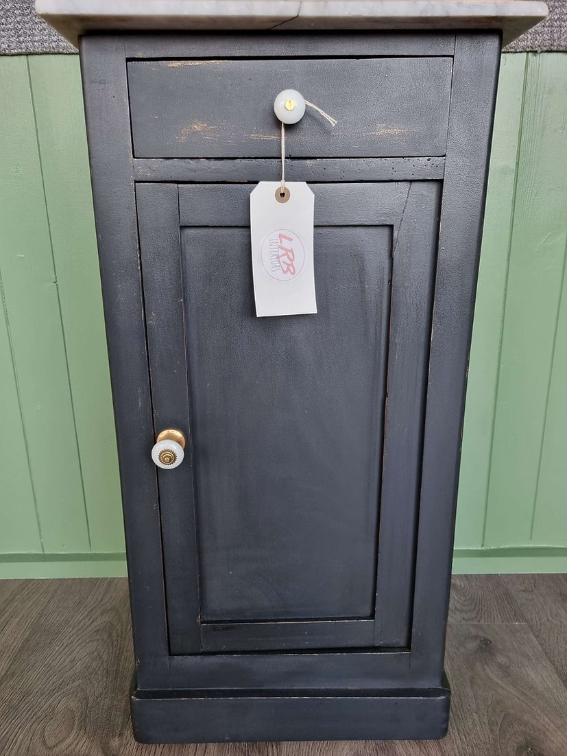 Marble Top Victorian Pine Bedside Cabinet - LRBinteriors