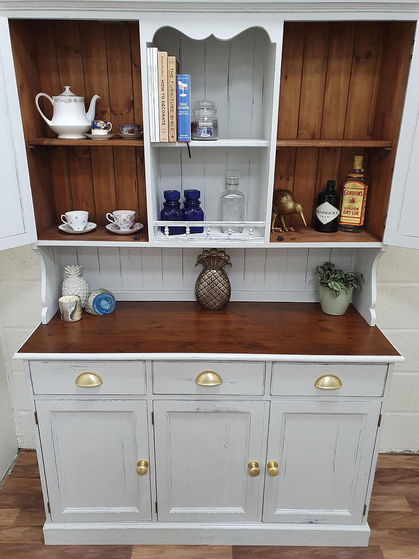 Shabby Chic Distressed Large Grey Farmhouse Dresser Display Cabinet - LRBinteriors