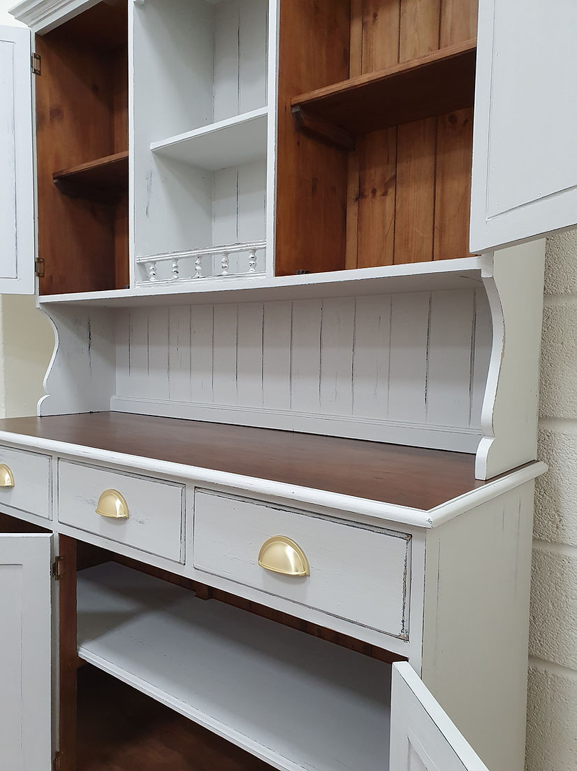 Shabby Chic Distressed Large Grey Farmhouse Dresser Display Cabinet - LRBinteriors