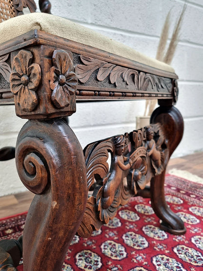 Victorian 19th Century Carved Oak Hall Chair Charles II Style - LRBinteriors