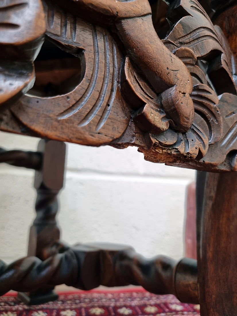 Victorian 19th Century Carved Oak Hall Chair Charles II Style - LRBinteriors