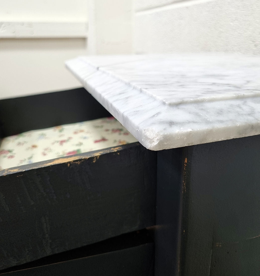 Marble Top Victorian Pine Bedside Cabinet - LRBinteriors