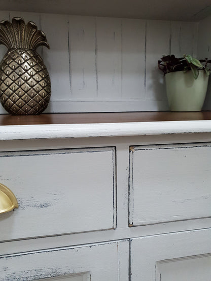 Shabby Chic Distressed Large Grey Farmhouse Dresser Display Cabinet - LRBinteriors