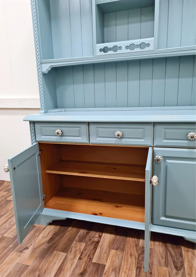 Blue Farmhouse Pine Dresser Display Cabinet - LRBinteriors