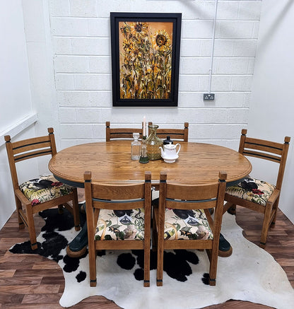 Oak Oval Green Dining Table & Six Chairs Set - LRBinteriors