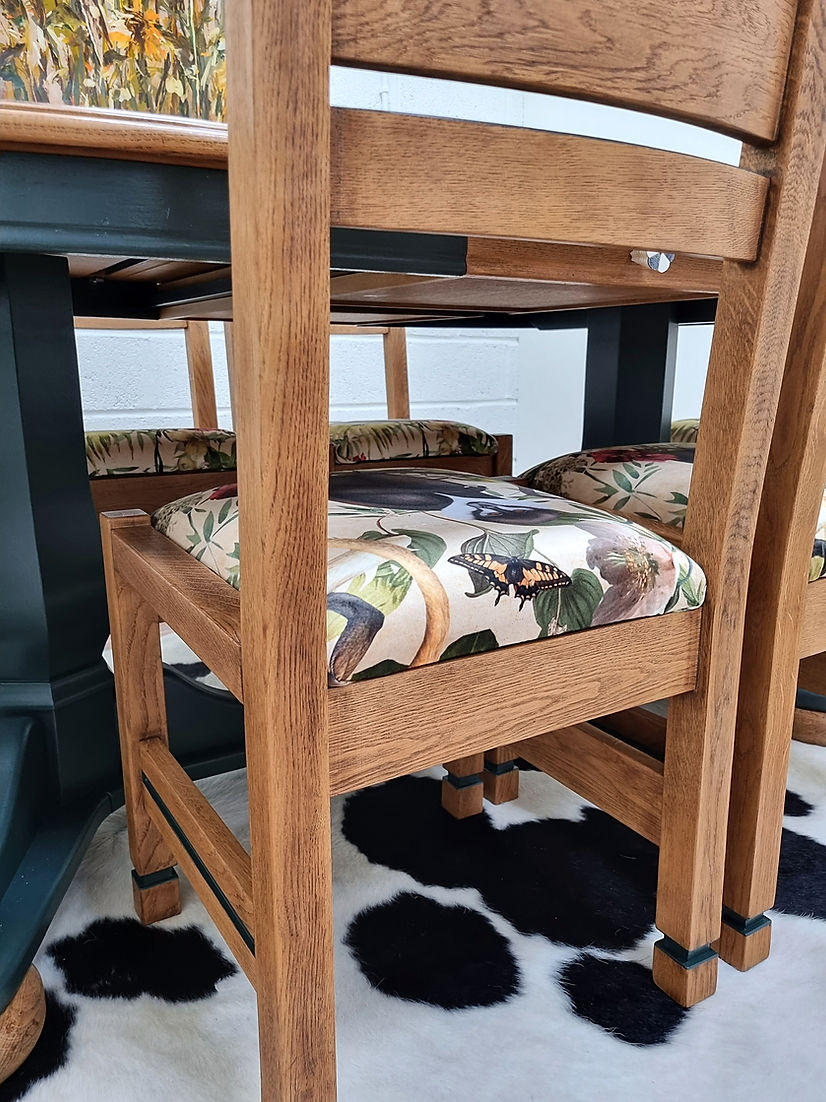 Oak Oval Green Dining Table & Six Chairs Set - LRBinteriors